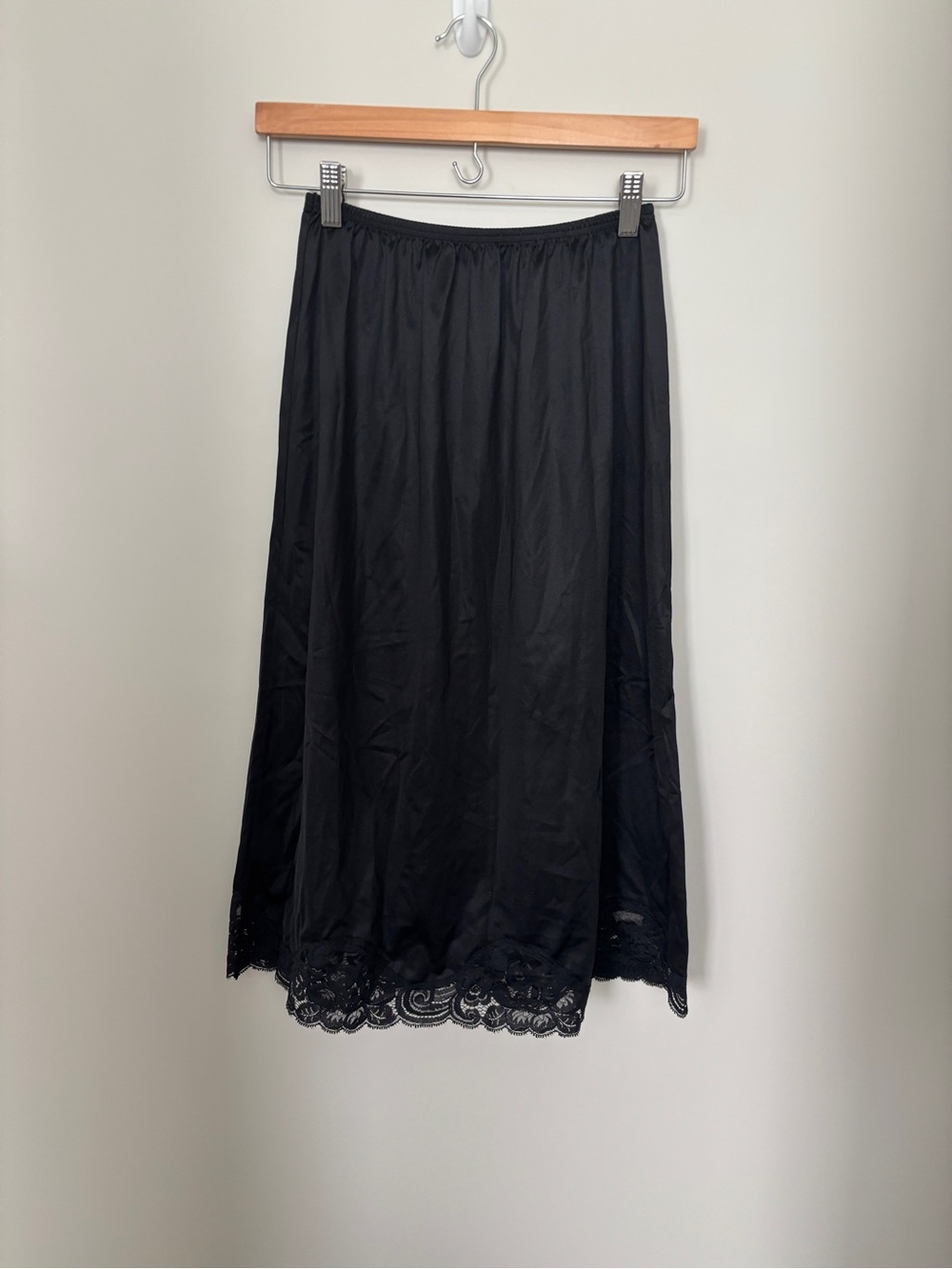 Vanity Fair Black Midi Slip Skirt with Lace Trim